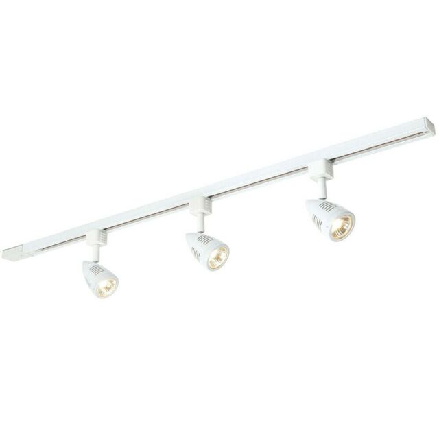 Loops 1m Adjustable Ceiling Track Spotlight Kit Gloss White 3x GU10 Downlight Rail - image 1