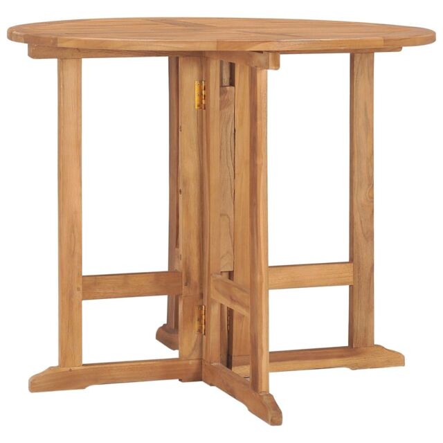 Berkfield Home Folding Garden Dining Table Ã˜90x75 cm Solid Teak Wood in Brown - Size: 90x75 cm - image 1
