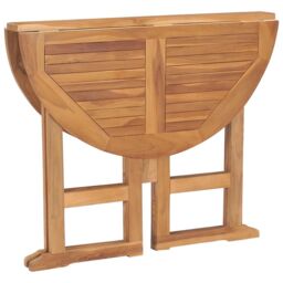 Berkfield Home Folding Garden Dining Table Ã˜90x75 cm Solid Teak Wood in Brown - Size: 90x75 cm - thumbnail 5