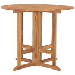 Berkfield Home Folding Garden Dining Table Ã˜90x75 cm Solid Teak Wood in Brown - Size: 90x75 cm - thumbnail 3