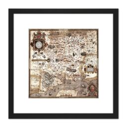 Artery8 Map 1575 Saxton Hampshire Southampton Wight Replica 8X8 Inch Square Wooden Framed Wall Art Print Picture with Mount in Black - thumbnail 1