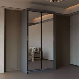 Sliding Wardrobes 4U Stylish Sliding Mirror Wardrobe with LED, Double Doors, 90cm in Grey - thumbnail 1
