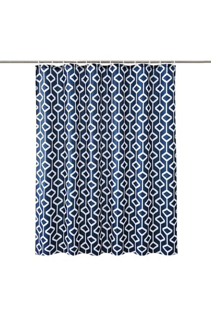 Neel Blue Abstract Geometic Shower Curtain, Navy Blue - 180cm x 180cm - Size: 180 cm width x 200 cm drop - image 1