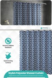Neel Blue Abstract Geometic Shower Curtain, Navy Blue - 180cm x 180cm - Size: 180 cm width x 200 cm drop - thumbnail 3