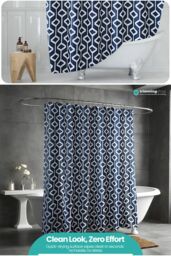Neel Blue Abstract Geometic Shower Curtain, Navy Blue - 180cm x 180cm - Size: 180 cm width x 200 cm drop - thumbnail 5