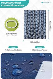 Neel Blue Abstract Geometic Shower Curtain, Navy Blue - 180cm x 180cm - Size: 180 cm width x 200 cm drop - thumbnail 2