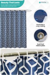 Neel Blue Abstract Geometic Shower Curtain, Navy Blue - 180cm x 180cm - Size: 180 cm width x 200 cm drop - thumbnail 4