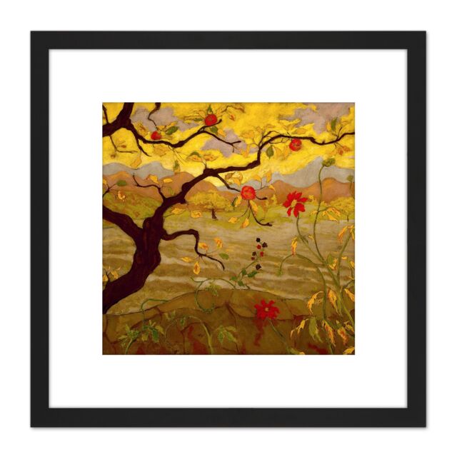Artery8 Ranson Apple Tree Red Fruit Painting 8X8 Inch Square Wooden Framed Wall Art Print Picture with Mount in Black - image 1