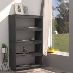 Berkfield Home Book Cabinet/Room Divider Grey 80x35x135 cm Solid Pinewood - Size: 80 x 35 x 135 cm - thumbnail 3