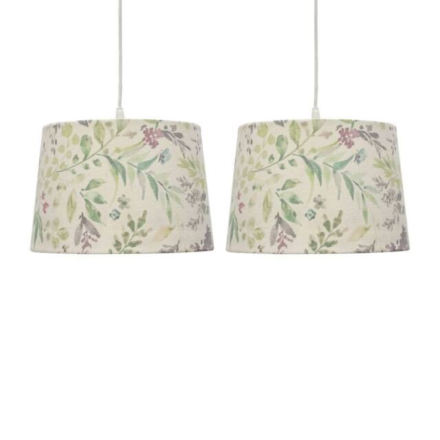 First Choice Lighting Set of 2 Voyage - Floral Print 28cm Pendant or Lamp Shades in Green - image 1