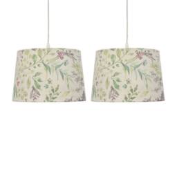 First Choice Lighting Set of 2 Voyage - Floral Print 28cm Pendant or Lamp Shades in Green - thumbnail 1