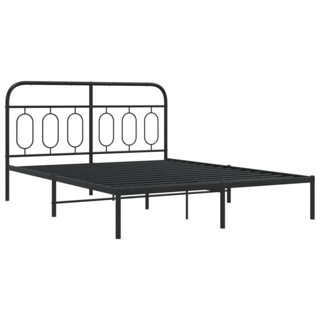 Berkfield Home Metal Bed Frame without Mattress with Headboard Black 140x190cm - Size: 140x190 cm - image 1