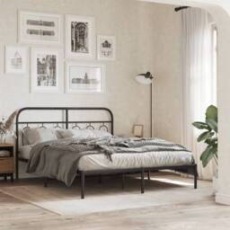 Berkfield Home Metal Bed Frame without Mattress with Headboard Black 140x190cm - Size: 140x190 cm - thumbnail 2