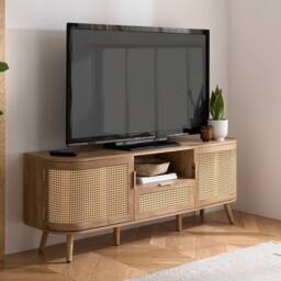 Birlea Rattan TV Entertainment Unit Curved Cabinet Sark in Beige - thumbnail 1