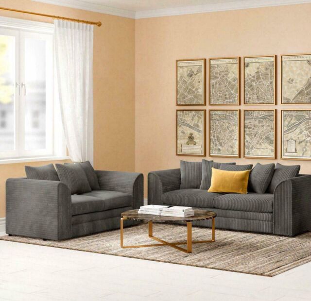 Snugg Furniture UK Limited (3+2 Seater) Milo Jumbo Cord 3 & 2 Seater Sofa in Grey - image 1