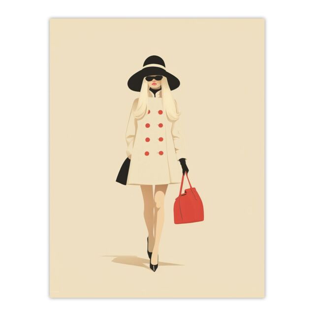 "Wee Blue Coo Wall Art Print Unbothered Stylish 60s Fashion Model Living Room in Beige - Size: W24"" x H32""" - image 1