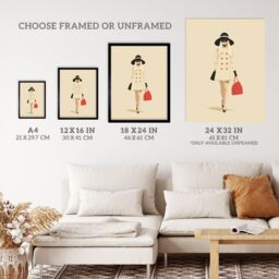 "Wee Blue Coo Wall Art Print Unbothered Stylish 60s Fashion Model Living Room in Beige - Size: W24"" x H32""" - thumbnail 3