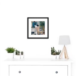 Artery8 Ring At Breakfast Table Morning Newspapers Painting 8X8 Inch Square Wooden Framed Wall Art Print Picture with Mount in Black - thumbnail 2
