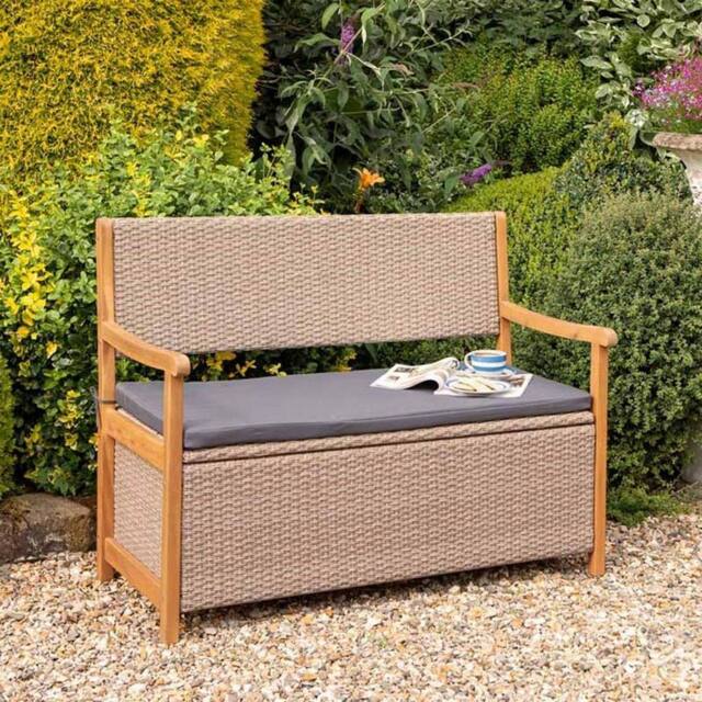 Rowlinsons Alderley Rattan Storage Bench - Steel - L60 x W120 x H90 cm - Natural in Brown - image 1