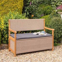 Rowlinsons Alderley Rattan Storage Bench - Steel - L60 x W120 x H90 cm - Natural in Brown - thumbnail 1
