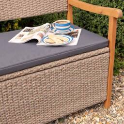 Rowlinsons Alderley Rattan Storage Bench - Steel - L60 x W120 x H90 cm - Natural in Brown - thumbnail 5