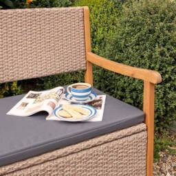Rowlinsons Alderley Rattan Storage Bench - Steel - L60 x W120 x H90 cm - Natural in Brown - thumbnail 2