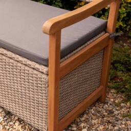 Rowlinsons Alderley Rattan Storage Bench - Steel - L60 x W120 x H90 cm - Natural in Brown - thumbnail 4