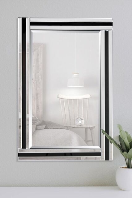 MirrorOutlet Dalton Black & Silver Bevelled Triple Edge Wall Mirror 68 x 58cm - Size: 1 Pack - image 1