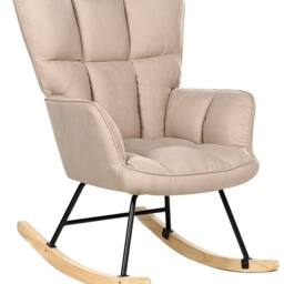 Wyld and Coco Beige Rocking Chair Biscuit Tufted Polyester Upholstery Wooden - thumbnail 2