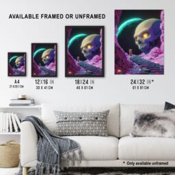 Artery8 Sci Fi Neon Fantasy Landscape Skull Leopard Moon Framed Art Print in Pink - Size: A4 - thumbnail 3