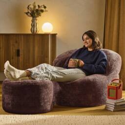 icon Orb Accent Chair & Milano Round Footstool Chenille in Burgundy - thumbnail 2