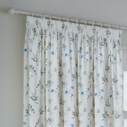 Wylder Meadow 100% Cotton Floral Pencil Pleat Curtain Pair in White - Size: 168 cm width x 183 cm drop - thumbnail 2