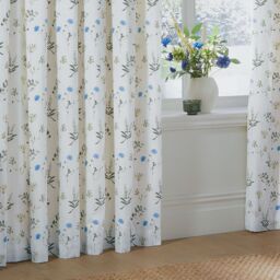 Wylder Meadow 100% Cotton Floral Pencil Pleat Curtain Pair in White - Size: 168 cm width x 183 cm drop - thumbnail 3