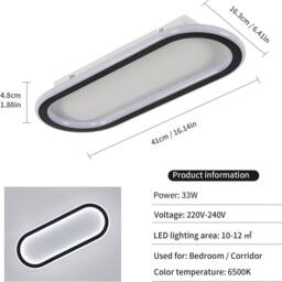 COMELY Modern LED Ceiling Lights 33 W, Oval Ceiling Light 6500 K, 40 cm in Black - thumbnail 5