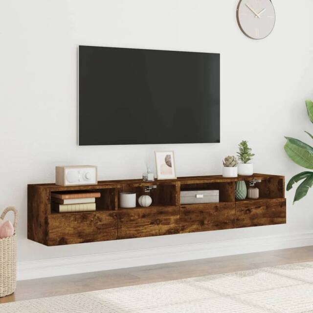 Berkfield Home TV Wall Cabinets 2 pcs Smoked Oak 80x30x30 cm Engineered Wood in Brown - Size: 80 x 30 x 30 cm - image 1