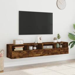 Berkfield Home TV Wall Cabinets 2 pcs Smoked Oak 80x30x30 cm Engineered Wood in Brown - Size: 80 x 30 x 30 cm - thumbnail 1