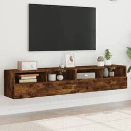 Berkfield Home TV Wall Cabinets 2 pcs Smoked Oak 80x30x30 cm Engineered Wood in Brown - Size: 80 x 30 x 30 cm - thumbnail 2