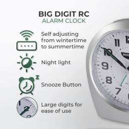 Bergstrom Big Digit RC Alarm Clock, Radio Controlled Design with Large Display in Silver - thumbnail 2