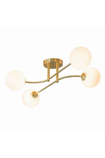 Netlighting Otto Semi Flush Satin Brushed Gold Effect Plate & Gloss Opal Glass 4 Light Dimmable IP20 G9 - image 1