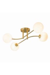 Netlighting Otto Semi Flush Satin Brushed Gold Effect Plate & Gloss Opal Glass 4 Light Dimmable IP20 G9