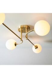 Netlighting Otto Semi Flush Satin Brushed Gold Effect Plate & Gloss Opal Glass 4 Light Dimmable IP20 G9 - thumbnail 6