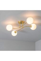 Netlighting Otto Semi Flush Satin Brushed Gold Effect Plate & Gloss Opal Glass 4 Light Dimmable IP20 G9 - thumbnail 2