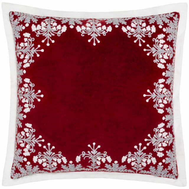 Paoletti Winter Bloom 100% Cotton Embroidered Cushion in Red - Size: 50 cm x 50 cm - image 1