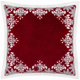 Paoletti Winter Bloom 100% Cotton Embroidered Cushion in Red - Size: 50 cm x 50 cm - thumbnail 1