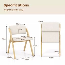 Costway Set of 2 Dining Chairs Folding Kitchen Chair Modern Side Chair in White - thumbnail 2