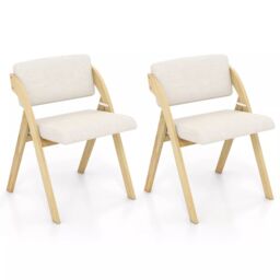 Costway Set of 2 Dining Chairs Folding Kitchen Chair Modern Side Chair in White - thumbnail 1