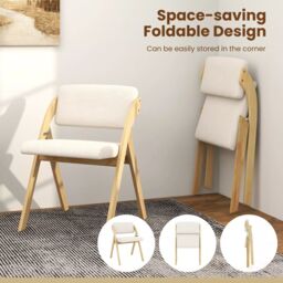 Costway Set of 2 Dining Chairs Folding Kitchen Chair Modern Side Chair in White - thumbnail 6