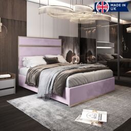 KDMD Comfyzone Upholstered Soft Velvet Metal Designer Bed Frame in Pink - Size: King - thumbnail 1