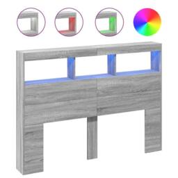 Berkfield Home Headboard Cabinet with LED Grey Sonoma 140x17x102 cm - Size: 140 x 17 x 102 cm - thumbnail 1