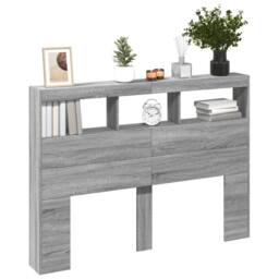 Berkfield Home Headboard Cabinet with LED Grey Sonoma 140x17x102 cm - Size: 140 x 17 x 102 cm - thumbnail 5